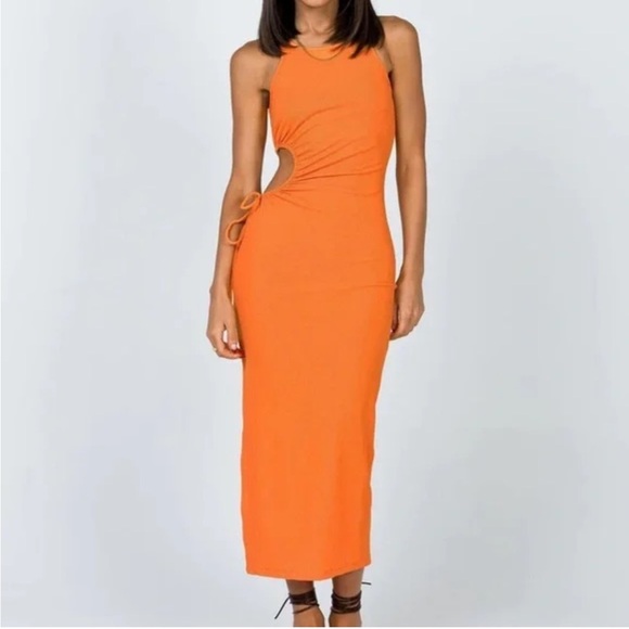 Princess Polly Orange Louie Midi Bodycon Dress Size 2 - Picture 2 of 12